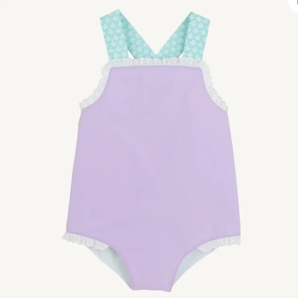 Beaufort Bonnet Company Sisi Sunsuit Lauderdale Lavendar with Dunmore Doo-Dad 3T